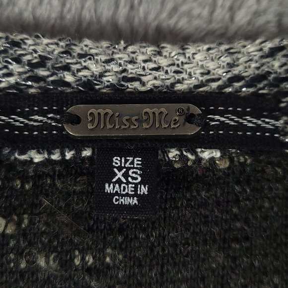 Miss‎ Me Womens Sweater Pullover Elbow Patch Glitter Sequin Pockets Black XS - Picture 7 of 13